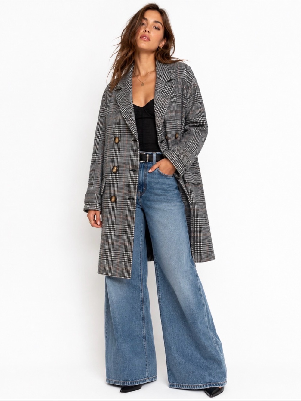 Nasty Gal,  Collection Prince if Whales Plaid Double Breasted Coat, Size 12 EUC